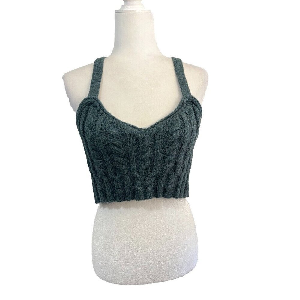Free People Sunkeeper Cable Knit Cropped Top Green Size Medium